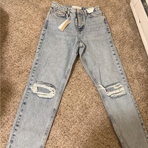 Topshop Light Blue Ripped Straight Leg Jeans